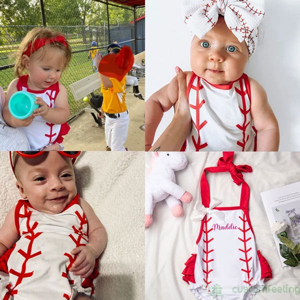 Custom Girl s Baseball Halter Baby Romper CustomFeeling